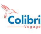 Colibri Voyage logo featuring a stylized hummingbird in red with bold blue and red typography.